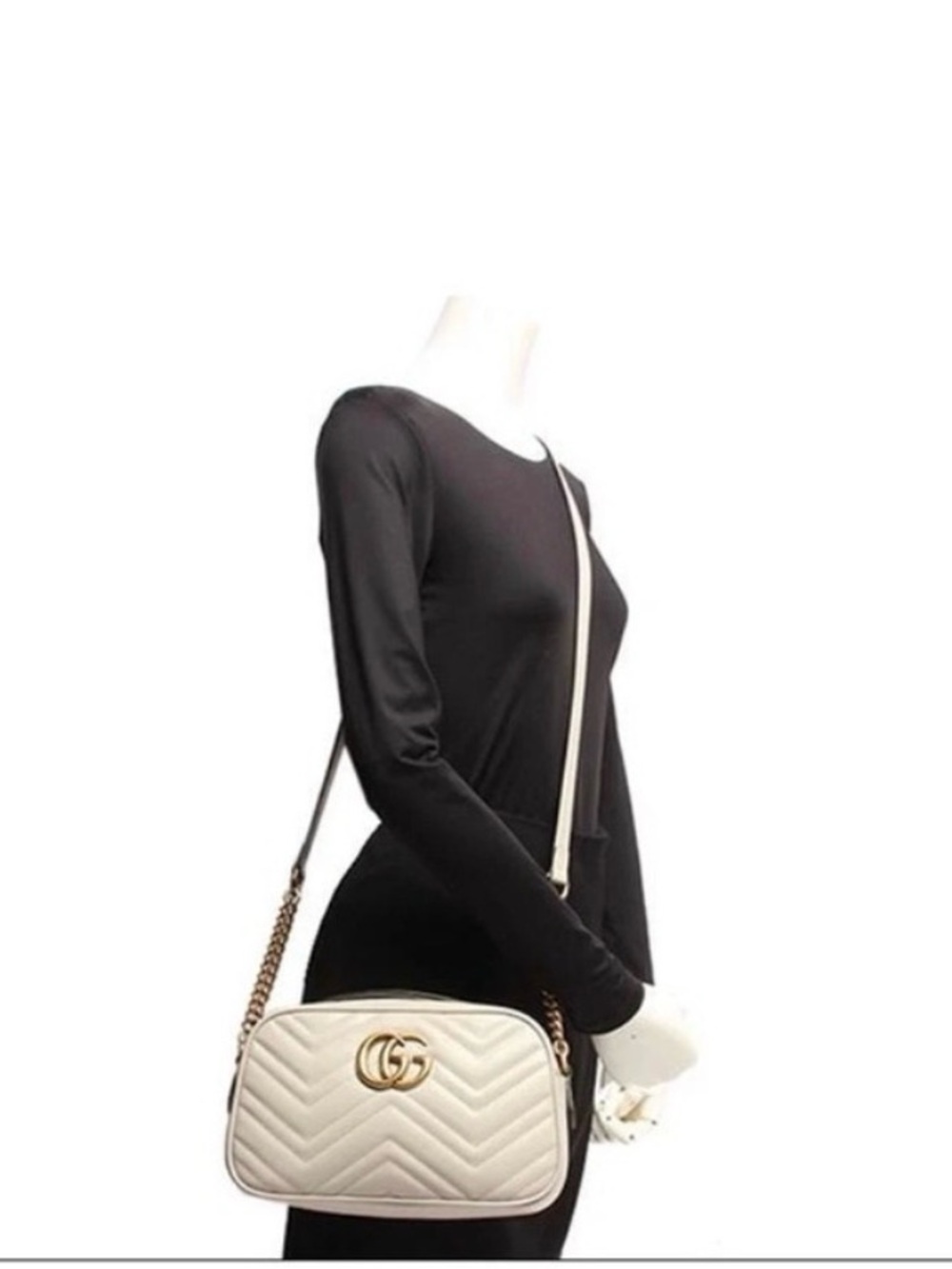 🔥Like New Gucci GG Shoulder Bag Gray Camera Marmont Chevron Quilted 🔥 - Picture 6 of 17
